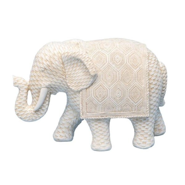 Willow & Silk Decorative Elephant Ornament Woven Look 22.5x10x16cm Off-White