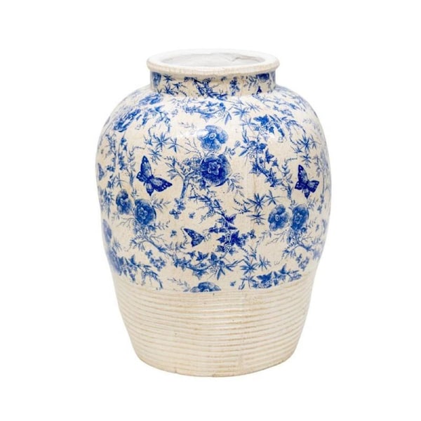 Willow & Silk Glazed Blue Stoneware-Look Vase 25x25x33cm