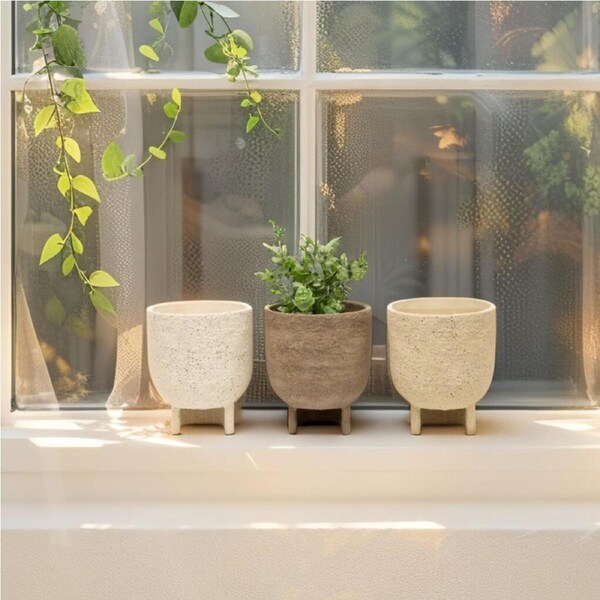 Willow & Silk Set/3 Asst Curve- Base Planters/Pots w/Hole+ Plug 17x17x20cm