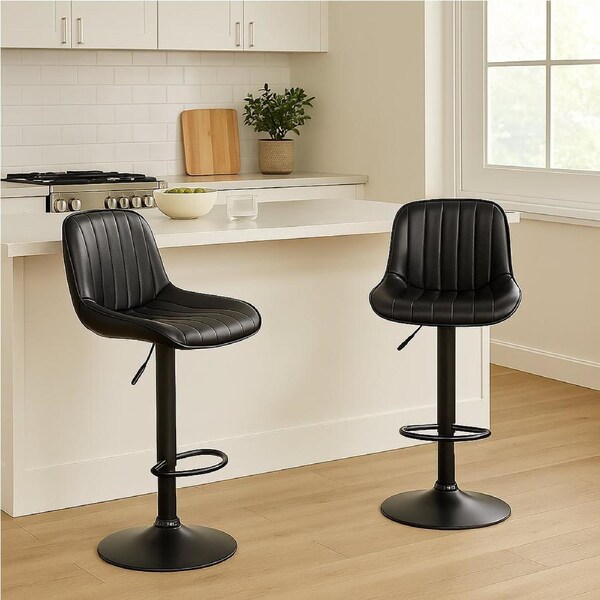 Urban Style Frank Bar Stools Gas Lift Black Metal Black PU Pair
