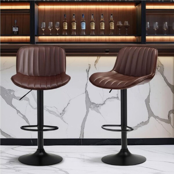 Urban Style Frank Bar Stools Gas Lift Black Metal Brown PU Pair