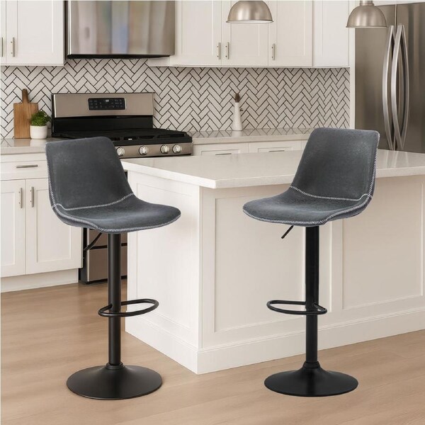 Urban Style Gary Bar Stools Gas Lift Black Metal Black PU Pair