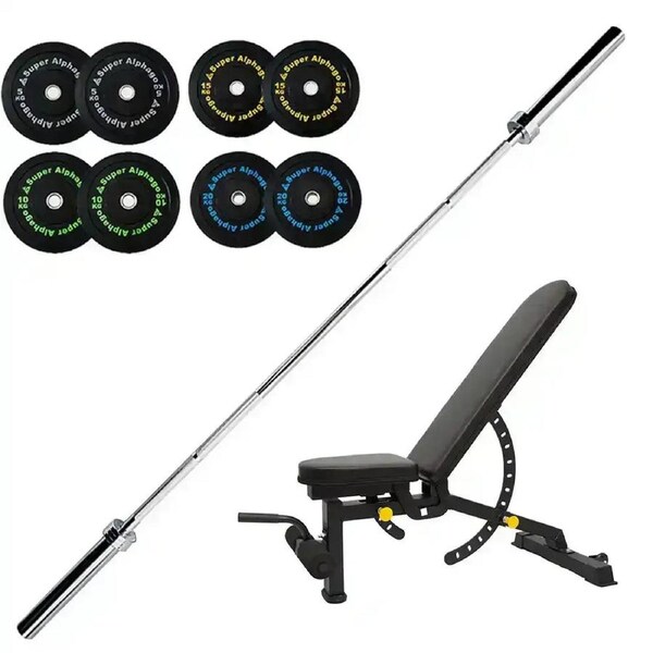 100kg Olympic Bumper Plates (5-20kg) + 20kg Barbell + Bench