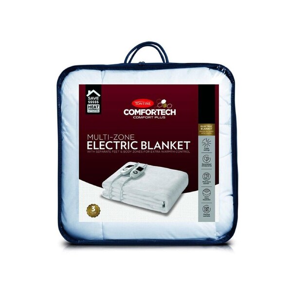 Tontine King Comfortech Multi-Zone Electric Blanket Winter Bed Warmer White
