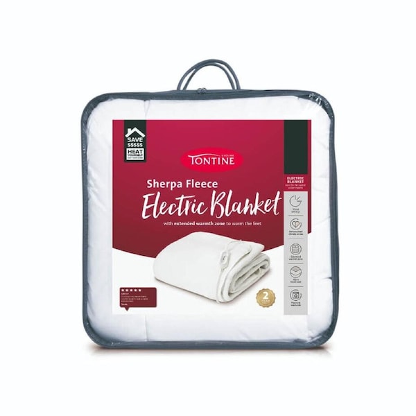 Tontine King Soft & Cosy Sherpa Fleece Electric Blanket Bed Warmer White