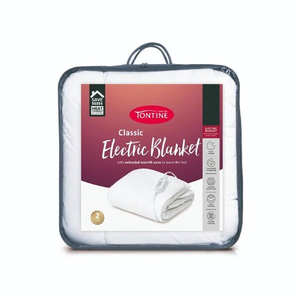 Tontine Queen Classic Electric Blanket Winter Bed Warmer w/ Climate Zone White