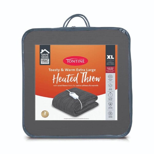 Tontine Toasty & Warm Coral Fleece Heated Throw Blanket XL 180x200cm Iron Gate