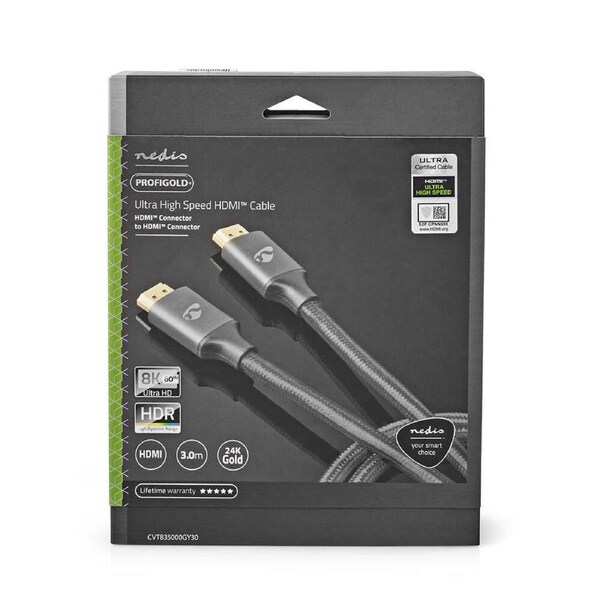 Nedis Ultra High Speed HDMI Cable 8K@60Hz 48 Gbps 3.00m Male to Male Cable Grey