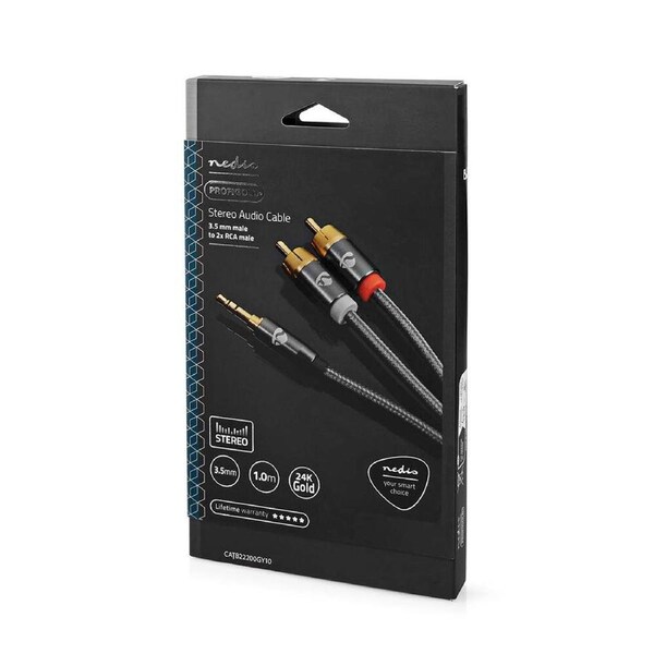 Nedis Stereo Audio Braided Nylon Cable 3.5mm Male to 2x RCA Male 1m Grey