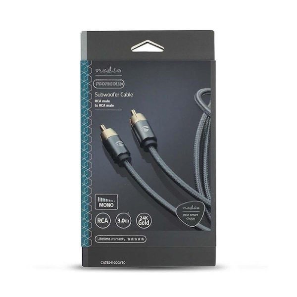 Nedis Subwoofer Braided Nylon Cable RCA Male to RCA Male Audio Cable 3m Grey