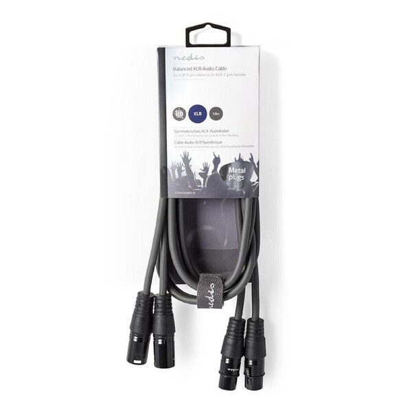 Nedis Balanced Audio Cable 2x XLR 3-Pin M-F Pair Microphone Cable 1.5m Grey