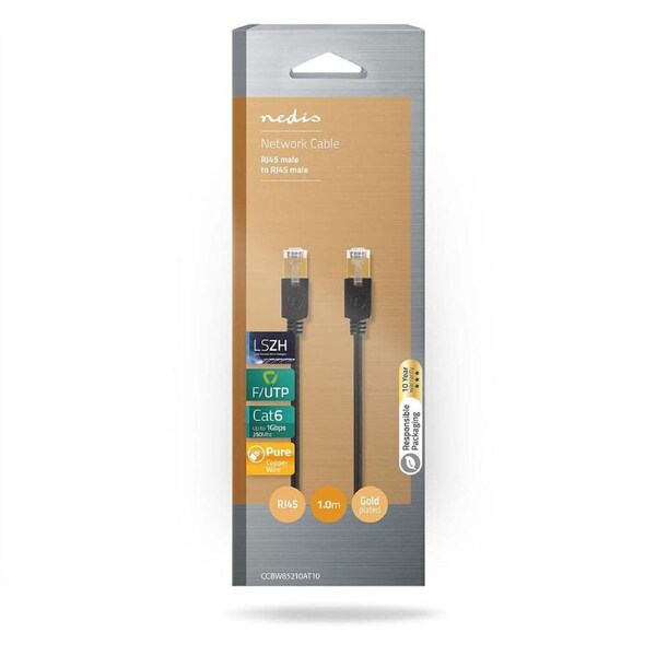 Nedis CAT6 Network Patch Round Metal RJ45 Connector Audio Cable 1m - Black