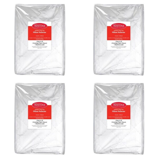 4PK Tontine King Size Quilted Soft Durable Pillow Protector Envelope Style White