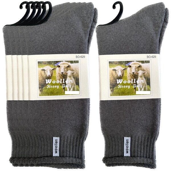 12 Pairs Premium Mens Wool Heavy Duty Thick Work Socks Cushion Woolen - Grey 11-14