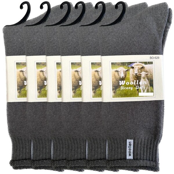 6 Pairs Premium Mens Wool Heavy Duty Thick Work Socks Cushion Woolen - Grey 11-14