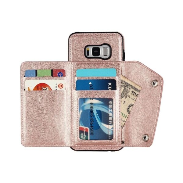 Case for Samsung Galaxy S8, Leather Wallet Case With Card Pockets Back Flip Shockproof Cover Case-Rose Gold