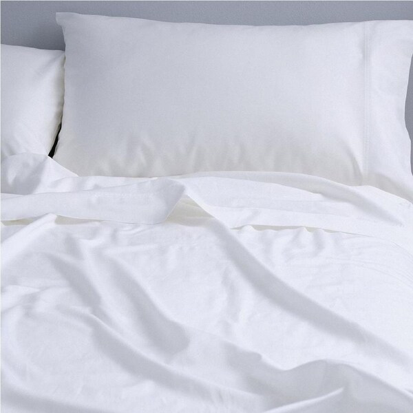 Canningvale Carrara Fitted Sheet Set Alessia Bamboo Cotton White Queen