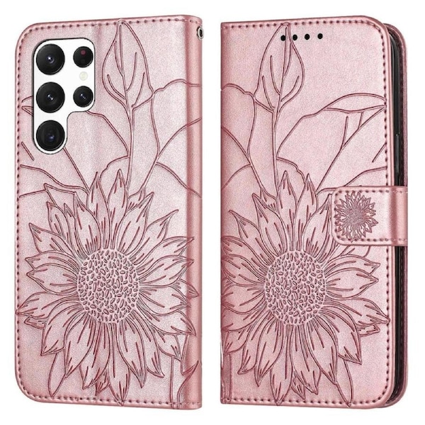 Galaxy S23 Ultra Wallet Case 3 Credit Card Slot ID Card Holder, PU Leather Flip Case - Pink