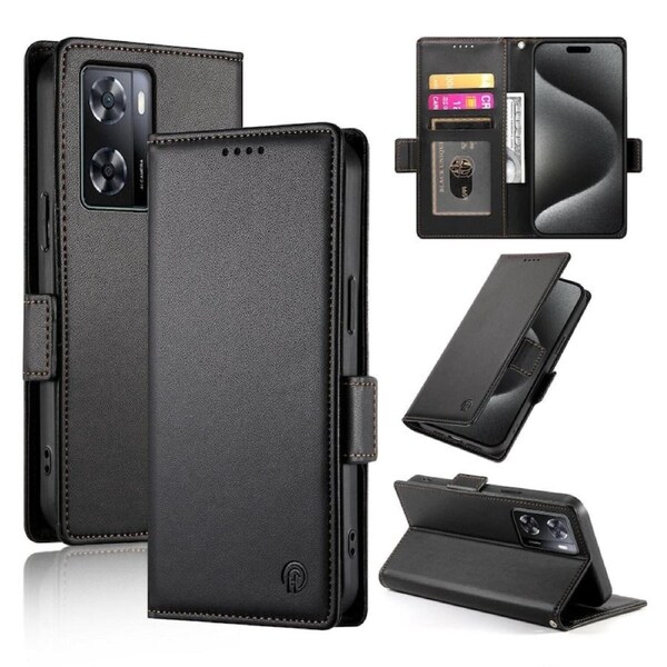 Wallet Case for Oppo A57 4G/A77 4G/A57S 4G,Slim Protective Shockproof Case With Card Holder,Premium PU Leather Kickstand-Black