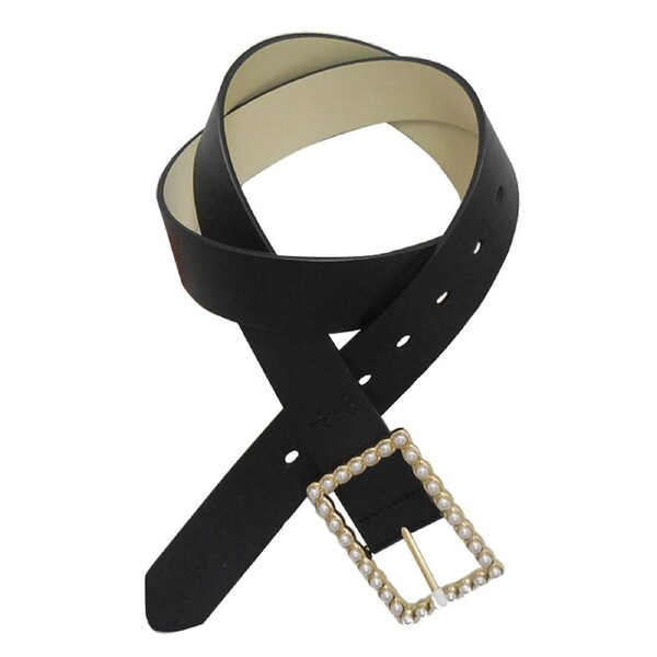 Jessica Simpson Women's Pearl Buckle Fashion Styling Hip Belt Black S-M
