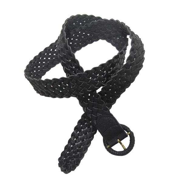 Jessica Simpson Women's Round Hip Fashion Buckle Plaited Belt Black L-XL