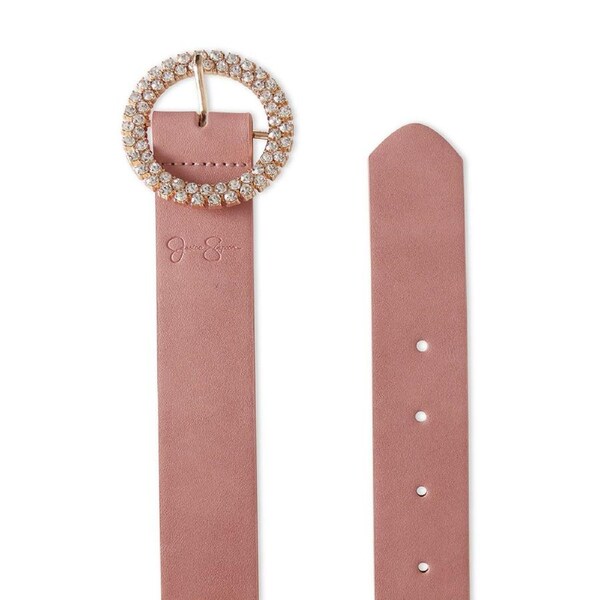 Jessica Simpson Women's Rhinestone Circle Waist Buckle Belt Blush S-M