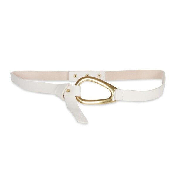 Jessica Simpson Women's Horseshoe Buckle Fashion Waist Belt White S-M