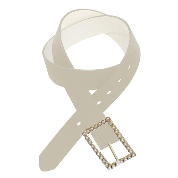 Jessica Simpson Women's Pearl Buckle Fashion Styling Hip Belt Cream S-M