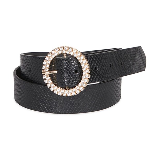 Jessica Simpson Women's Rhinestone Circle Waist Buckle Belt Black S-M