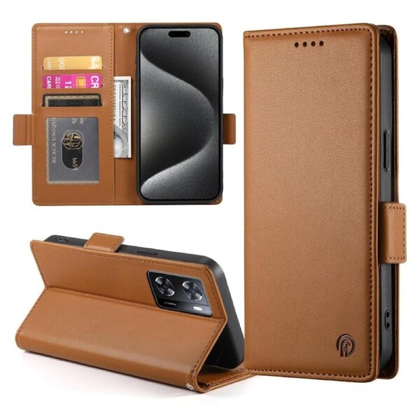 Wallet Case for Oppo A57 4G/A77 4G/A57S 4G,Slim Protective Shockproof Case With Card Holder,Premium PU Leather Kickstand-Brown
