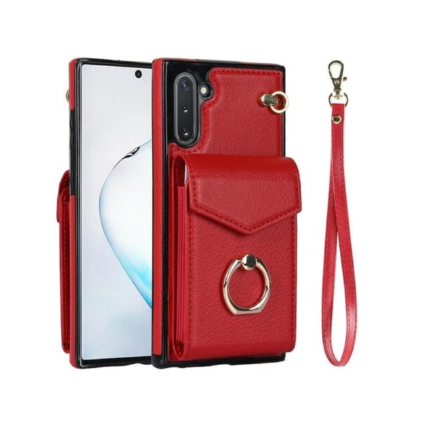 For Samsung Galaxy Note 10 Wallet Case with RFID Credit Cards Holder and Wrist Strap - Red