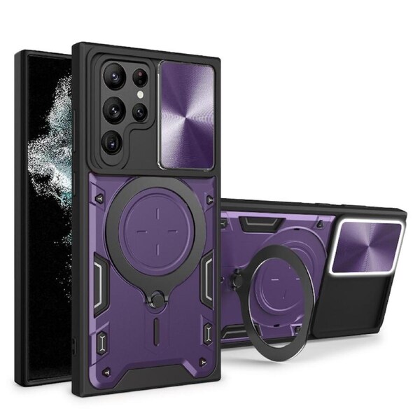 For Samsung Galaxy S22 Ultra Case, Magnetic Support Car Mount Magnetic Military Shell - Dark Purple