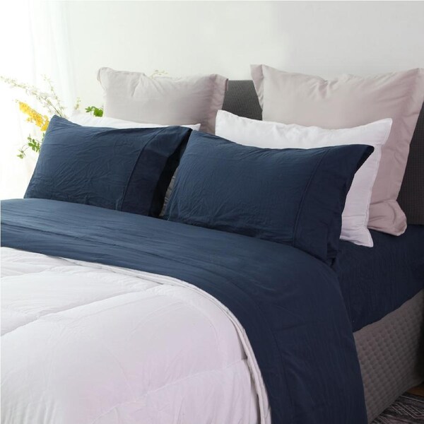 Ramesses Pebble Wash Linen Alternative Sheet Set Queen / Charcoal