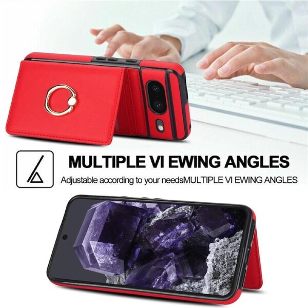 Google 8 Case With Card Holder,Military Grade Drop Protection,Durable Shockproof Cover-Red