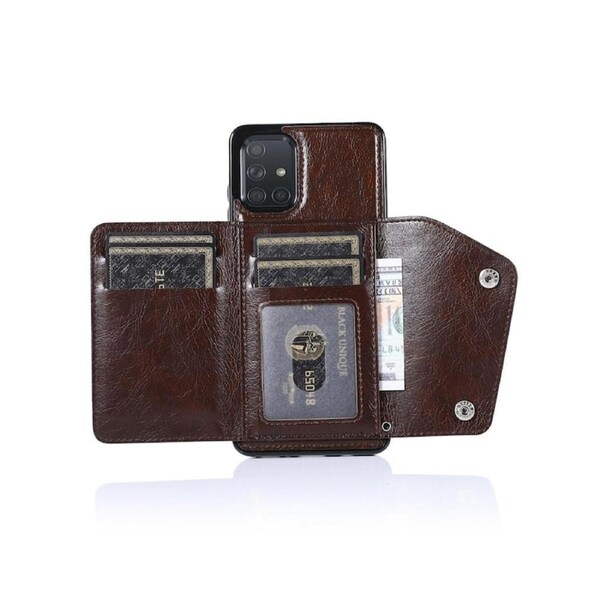 Case for Samsung Galaxy A51 4G, Leather Wallet Case With Card Pockets Back Flip Shockproof Cover Case-Brown