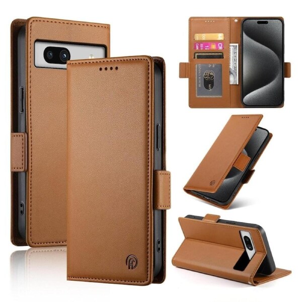Wallet Case for Google Pixel 7A,Slim Protective Shockproof Case With Card Holder,Premium PU Leather Kickstand-Brown