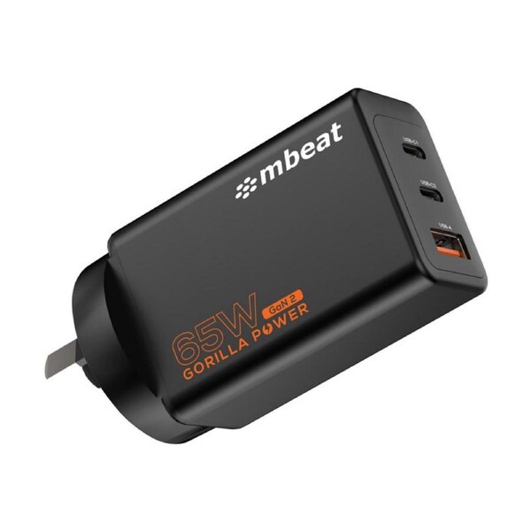 [MB-PD65W2CA-K] mbeat 3 Port Gorilla Power PD 65W GaN II USB-C Charger