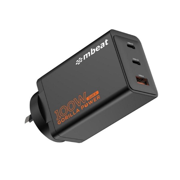 mbeat 3 Port Gorilla Power PD 100W GaN II USB-C Charger [MB-PD100W2CA-K]