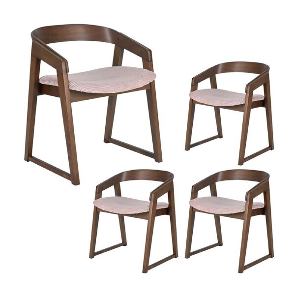 Mattia 4pc Set Dining Chair Mauve Pink Fabric Seat Walnut