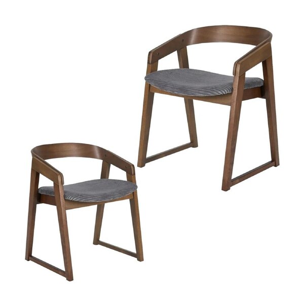 Mattia 2pc Set Dining Chair Grey Fabric Seat Walnut