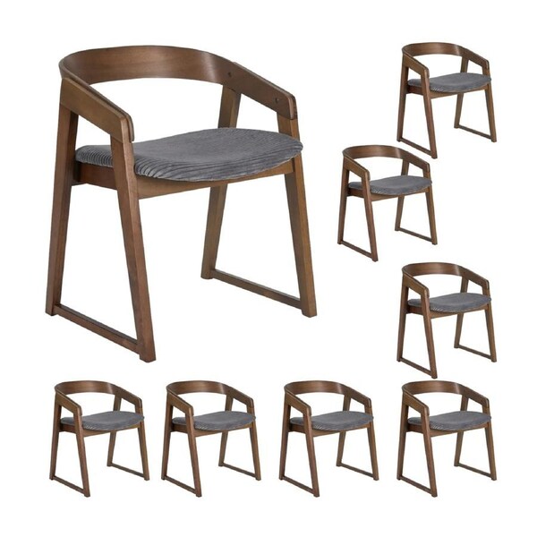 Mattia 8pc Set Dining Chair Grey Fabric Seat Walnut