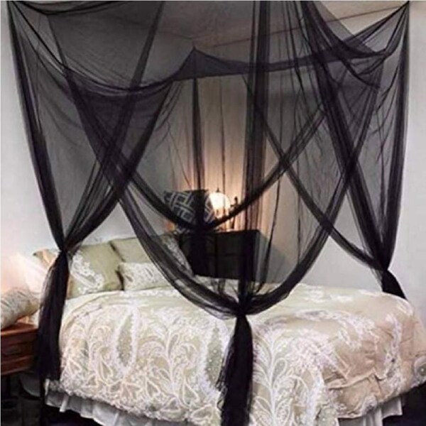 Mosquito Net for Bed Canopy, 4 Corner Post Curtains Bed Canopy Set Black