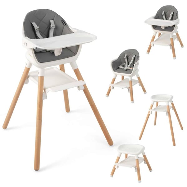 Costway 6-in-1 Wooden Convertible Highchair Feeding Chair w/Removable Dishwasher & Safe Tray