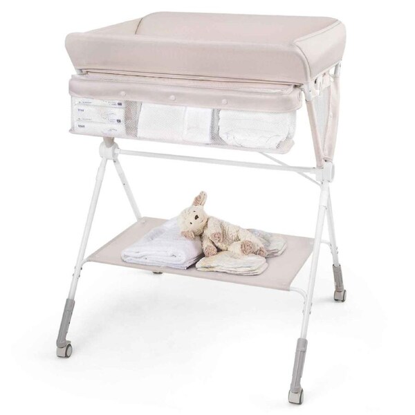 Costway Foldable Changing Table Diaper Nursery Organizer w/Wheels Beige