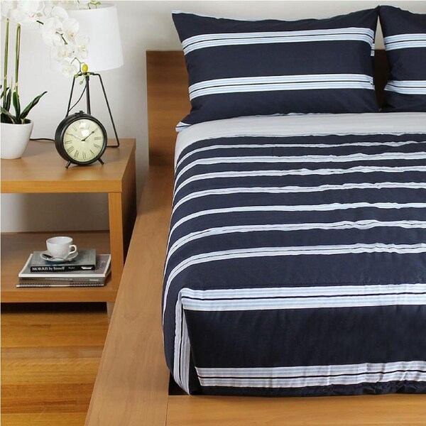 Jason Commercial Hudson Stripe Quilt Cover Set Navy/Blue Single