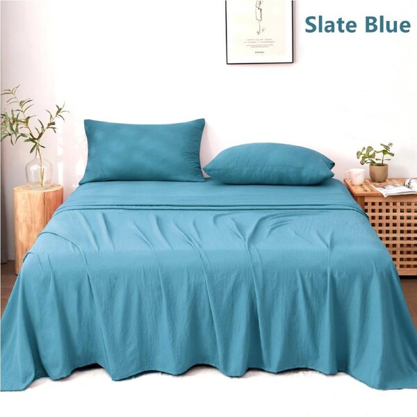 LINENOVA Stonedwashed Sheet Sets Ultra Soft Comfort For All Seasons Queen / Slate Blue