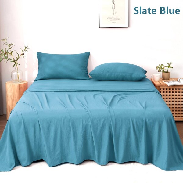LINENOVA Stonedwashed Sheet Sets Ultra Soft Comfort For All Seasons King / Slate Blue