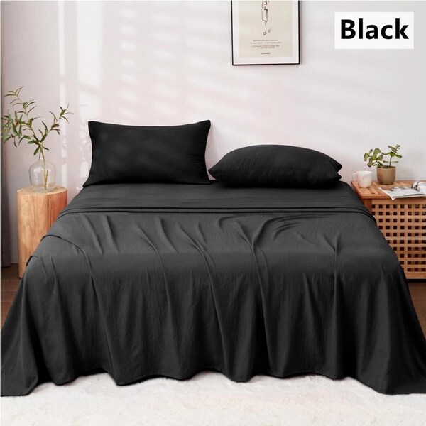 LINENOVA Stonedwashed Sheet Sets Ultra Soft Comfort For All Seasons Single / Black