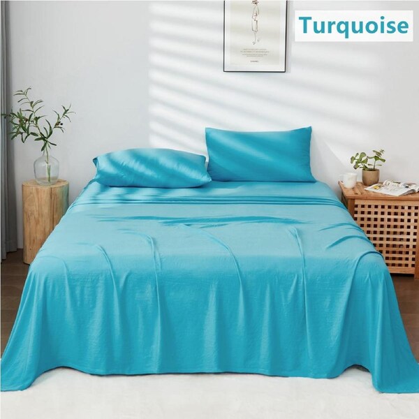 LINENOVA Stonedwashed Sheet Sets Ultra Soft Comfort For All Seasons Queen / Turquoise