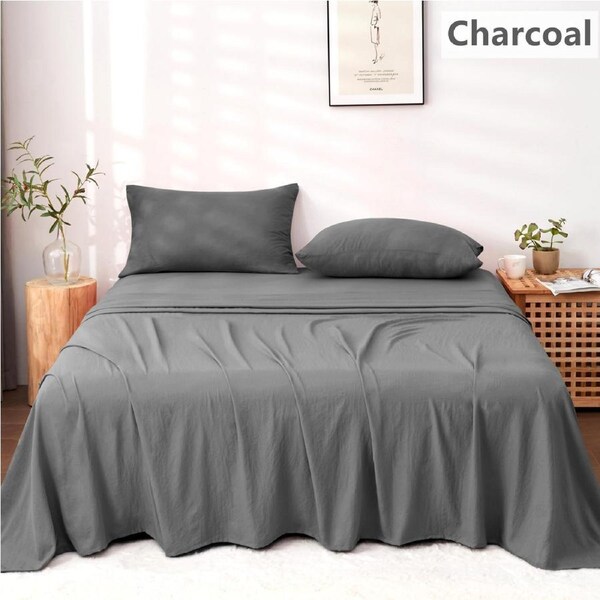 LINENOVA Stonedwashed Sheet Sets Ultra Soft Comfort For All Seasons King / Charcoal